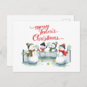 Tennis Christmas  Festive Snowman  シーズンポストカード (正面/裏面)