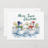 Tennis Christmas  Festive Snowman  シーズンポストカード (正面/裏面)