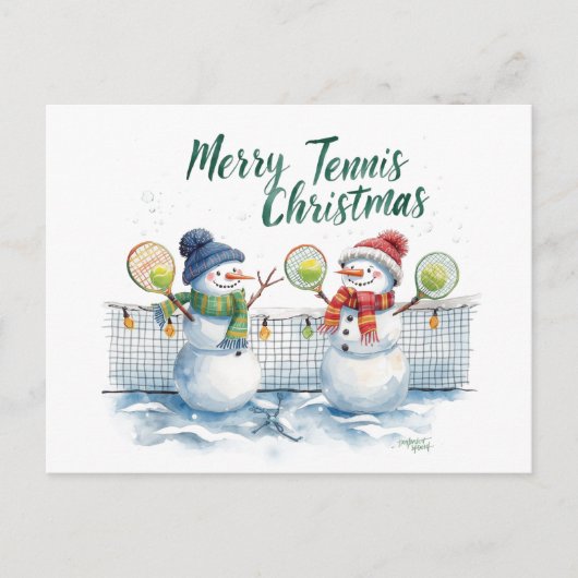 Tennis Christmas  Festive Snowman  シーズンポストカード (正面)