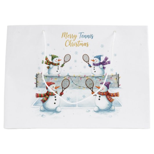 Tennis Christmas  Festive Snowman  ラージペーパーバッグ (正面)
