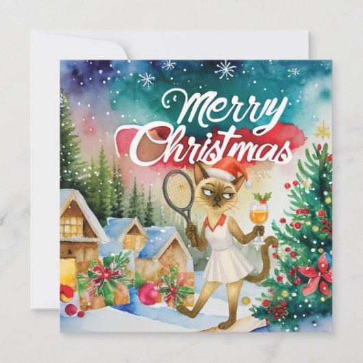 Tennis Christmas greeting for cat lovers シーズンカード (正面)
