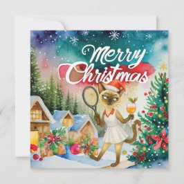 Tennis Christmas greeting for cat lovers シーズンカード