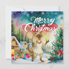 Tennis Christmas greeting for cat lovers シーズンカード