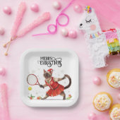 Tennis Christmas Party with Cat Players ペーパープレート (パーティー)