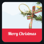 Tennis Christmas racket on tree スクエアシール<br><div class="desc">テニスクリスマスラケット（木の正方形のステッカー上）</div>