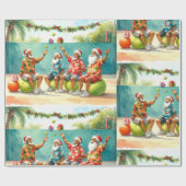 Tennis Christmas Summer with Santa Claus at beach ラッピングペーパー (フラット)