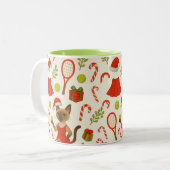 Tennis Christmas themed fir Siamese cat Lovers ツートーンマグカップ (正面左)