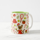 Tennis Christmas themed fir Siamese cat Lovers ツートーンマグカップ (正面右)