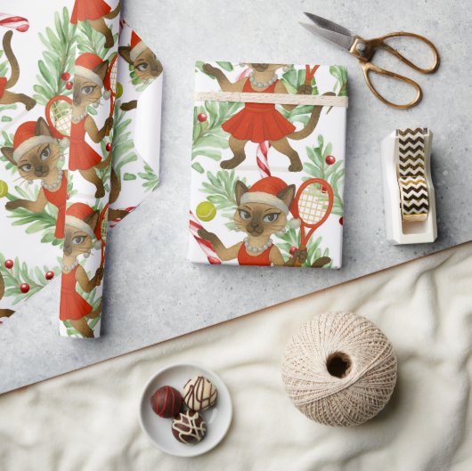 Tennis Christmas themed fir Siamese cat Lovers ラッピングペーパー (クラフト)