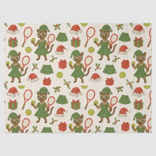 Tennis Christmas themed fir Siamese cat Lovers 薄葉紙 (正面)