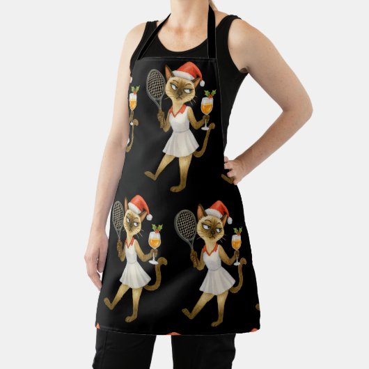 Tennis Christmas themed for Cat Lovers  エプロン (インサイチュ)