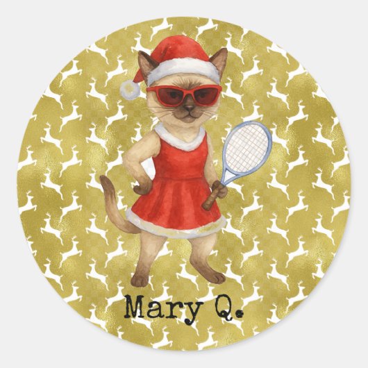 Tennis Christmas themed for Cat Lovers ラウンドシール (正面)