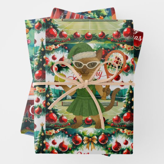 Tennis Christmas themed for Cat Lovers ラッピングペーパーシート (インサイチュ)