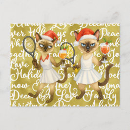 Tennis Christmas themed for player who loves cat シーズンポストカード