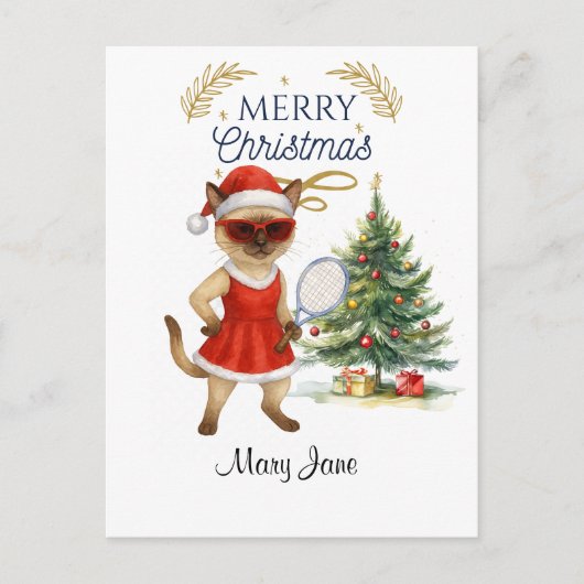 Tennis Christmas themed for player who loves cat  シーズンポストカード (正面)