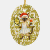 Tennis Christmas themed for player who loves cat セラミックオーナメント (正面)