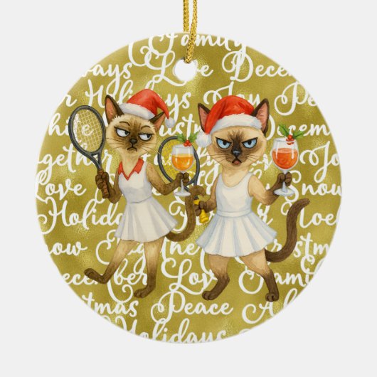 Tennis Christmas themed for player who loves cat セラミックオーナメント (正面)
