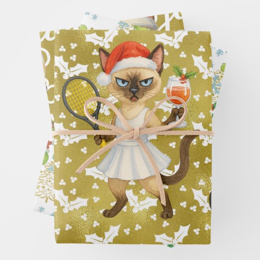 Tennis Christmas themed for player who loves cat ラッピングペーパーシート (インサイチュ)