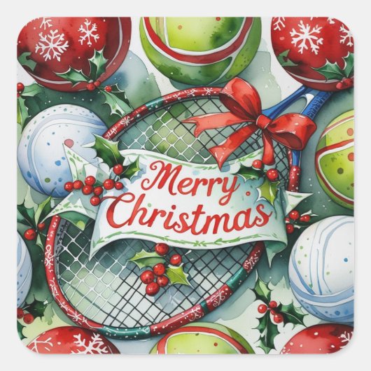 Tennis Christmas Themed for Players スクエアシール (正面)