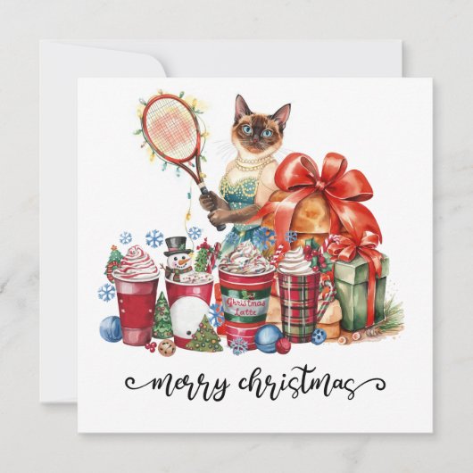 Tennis Christmas themed for Siamese Cat lovers シーズンカード (正面)