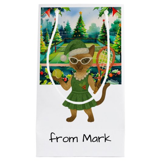 Tennis Christmas Themed for Siamese Cat Lovers スモールペーパーバッグ (正面)