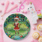 Tennis Christmas themed for Siamese Cat Lovers ペーパープレート (パーティー)