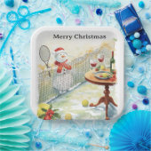 Tennis Christmas themed  Snowman playing tennis ペーパープレート (パーティー)