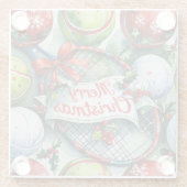 Tennis Christmas themed with racket and Santa hat ガラスコースター (裏面)