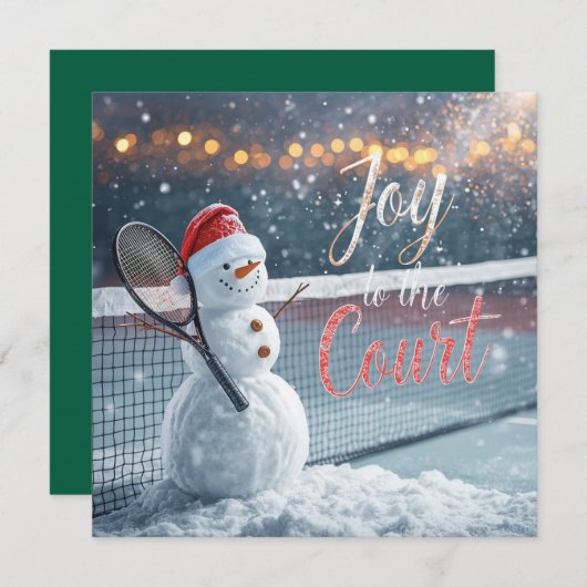 Tennis Christmas With Snowman Festive Holiday シーズンカード (正面/裏面)