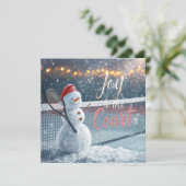 Tennis Christmas With Snowman Festive Holiday シーズンカード (スタンド正面)