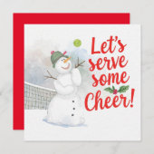 Tennis Christmas With Snowman  Festive Holiday  シーズンカード (正面/裏面)