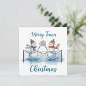 Tennis Christmas With Snowman Festive Holiday シーズンカード (スタンド正面)