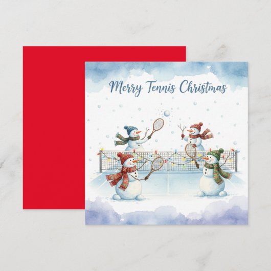 Tennis Christmas With Snowman  Festive Holiday  シーズンカード (正面/裏面)