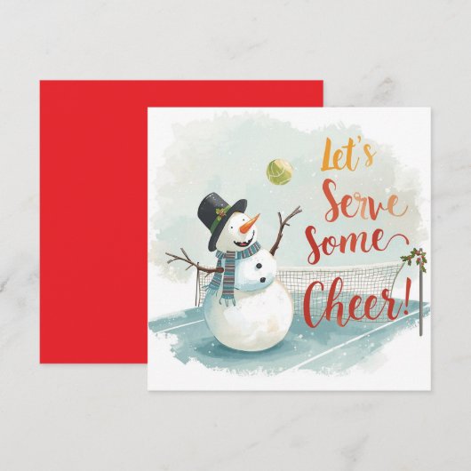 Tennis Christmas With Snowman  Festive Holiday  シーズンカード (正面/裏面)