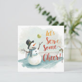 Tennis Christmas With Snowman  Festive Holiday  シーズンカード (スタンド正面)