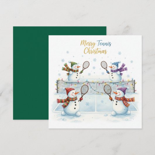 Tennis Christmas With Snowman  Festive Holiday  シーズンカード (正面/裏面)