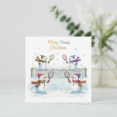 Tennis Christmas With Snowman  Festive Holiday  シーズンカード (スタンド正面)