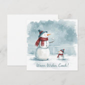 Tennis Christmas With Snowman Festive Holiday シーズンカード (正面/裏面)