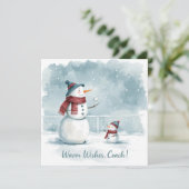 Tennis Christmas With Snowman Festive Holiday シーズンカード (スタンド正面)