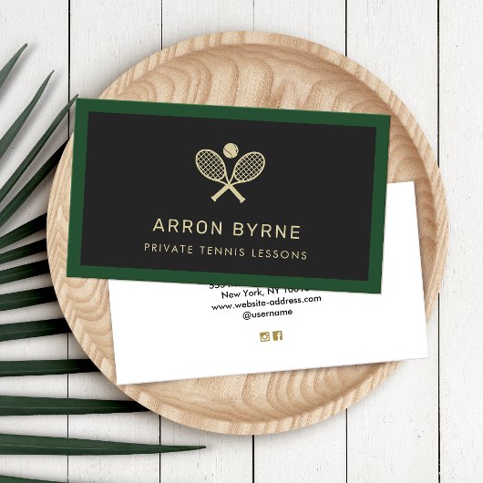 Tennis Coach Rackets Black Business Card 名刺