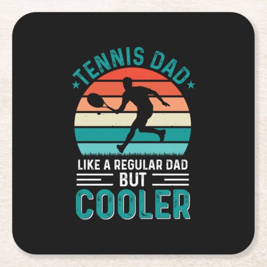 Tennis Dad Retro Sunset スクエアペーパーコースター (正面)