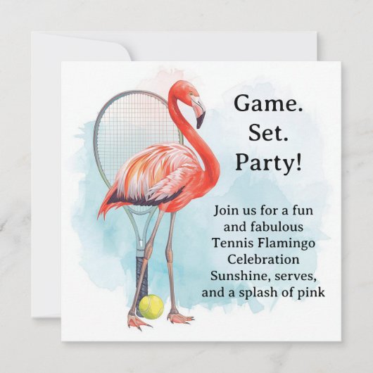 Tennis  Flamingo  with racket and ball invitation  (正面)