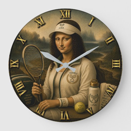 Tennis Funny Mona Lisa ラージ壁時計 (正面)