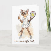 Tennis Funny Saying for cat Lovers coffee first  カード (正面)