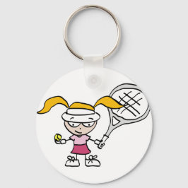Tennis Gifts & Cards with cute cartoon girl キーホルダー