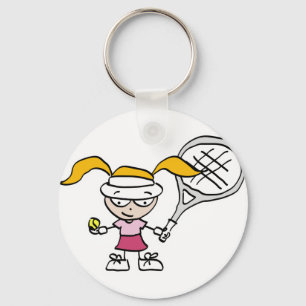 Tennis Gifts & Cards with cute cartoon girl キーホルダー