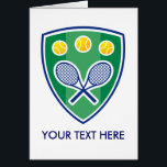 Tennis Greeting Card For Men, Women Or Kids<br><div class="desc">Tennis Greeting Card For Men,  Women Or Kids. Add your text,  tennis league or sports club name. Crossed racquets and ball shield emblem.</div>