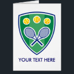 Tennis Greeting Card For Men, Women Or Kids<br><div class="desc">Tennis Greeting Card For Men,  Women Or Kids. Add your text,  tennis league or sports club name. Crossed racquets and ball shield emblem.</div>