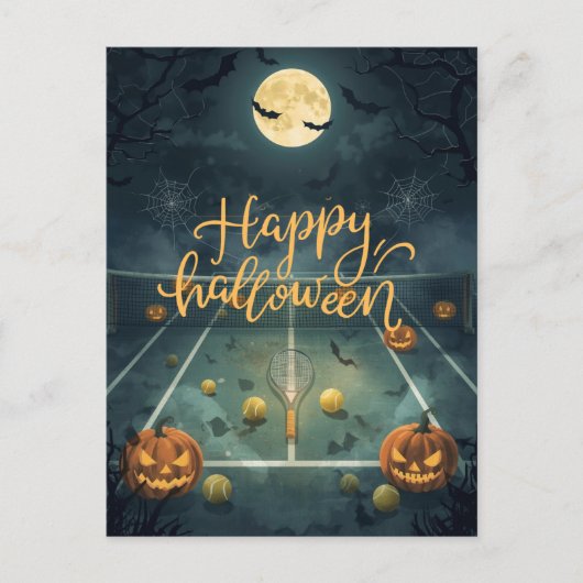 Tennis Halloween for Tennis Player with racket  シーズンポストカード (正面)