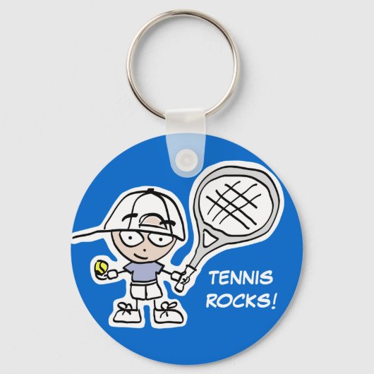 Tennis keychain with cute cartoon and custom text キーホルダー (正面)